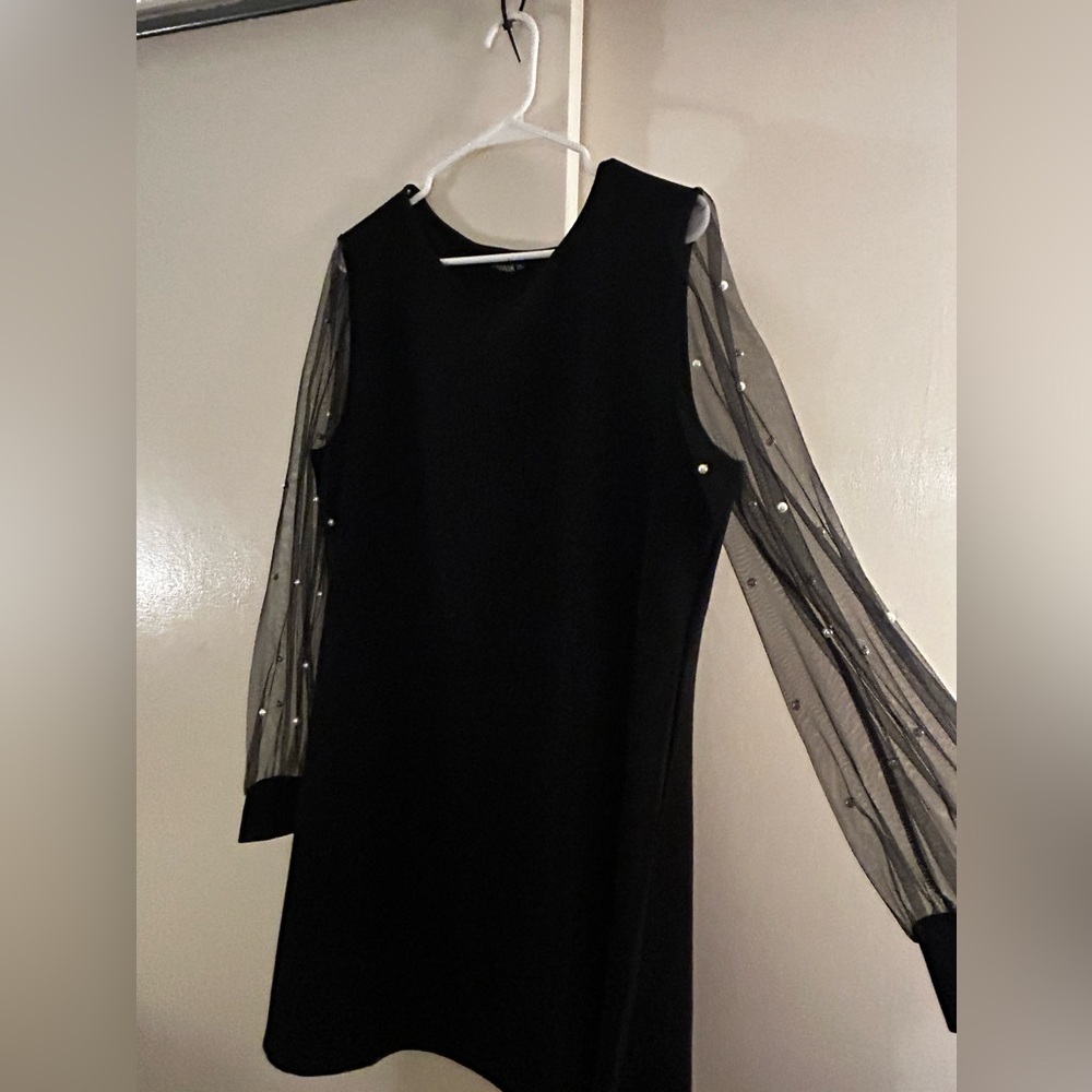SHEIN sheer sleeve pearl dress